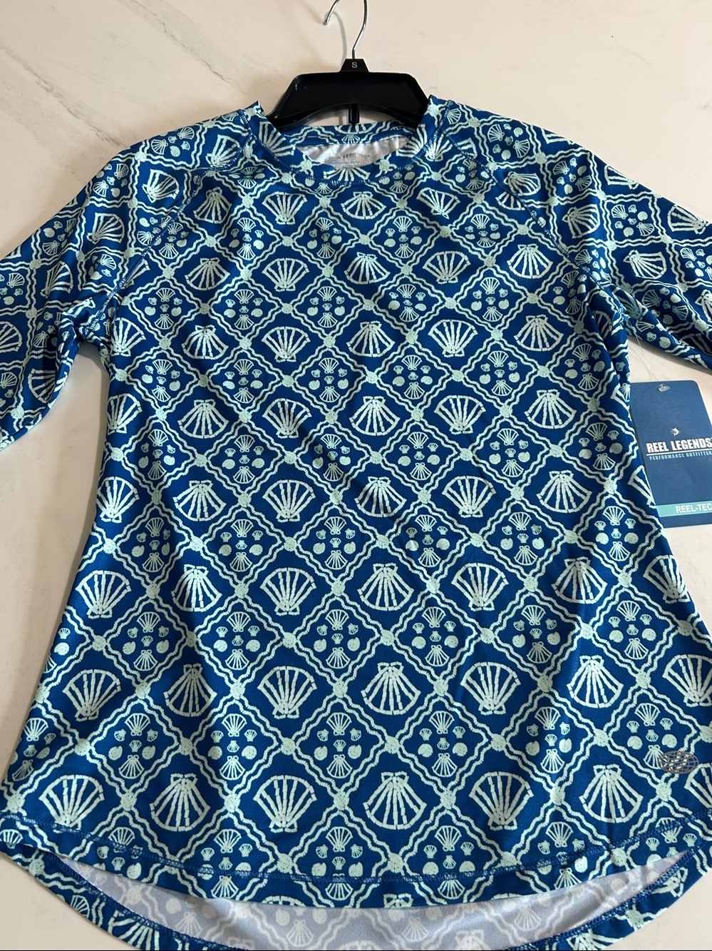 Reel Legends Blue and White Shell-Pattern Short Sleeve Tee